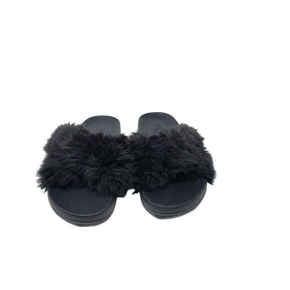 Victoria's Secret Pink Womens Faux Fur Slide Slippers Black S Fuzzy Open Toe - Picture 5 of 11